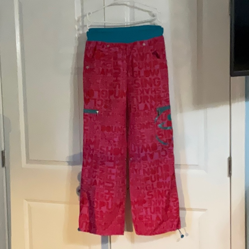 Women’s Pink Cargo Pants with Teal Accents